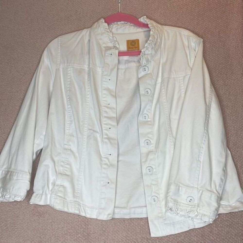Ruby Road Women's Cotton White Eyelet Zipper Jacket Size 12 Stretchy Material
